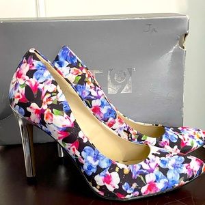 Apt 9 Floral, silver heels.